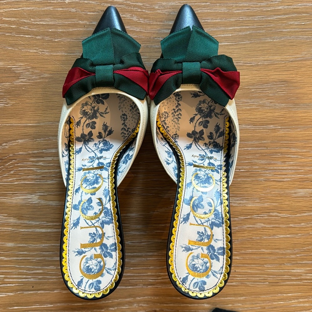 Gucci web accent leather mules.  Size women 38